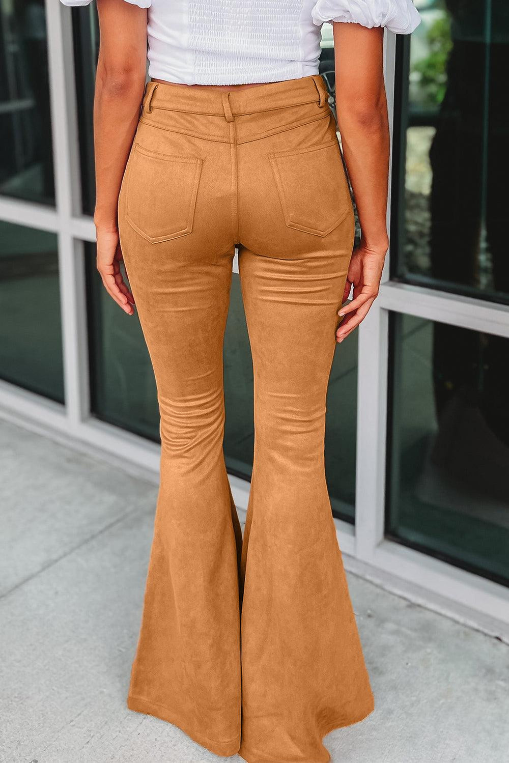 Exposed Camel Flare Suede Pants 