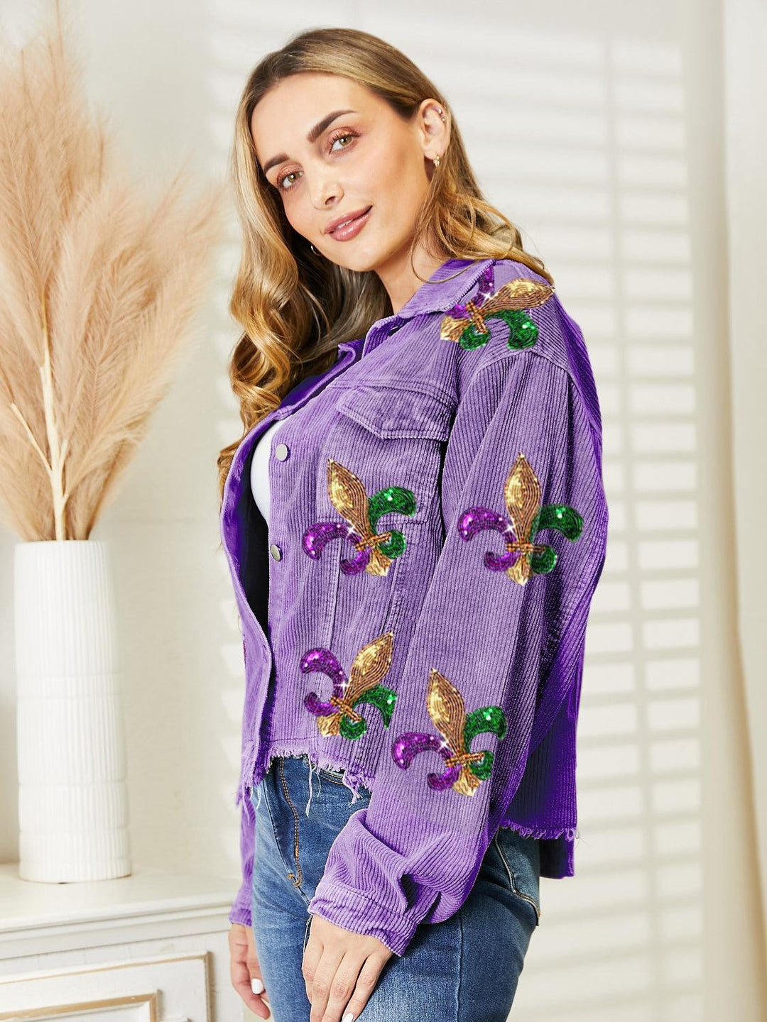 Mardi Gras Sequin Queen Denim Jacket