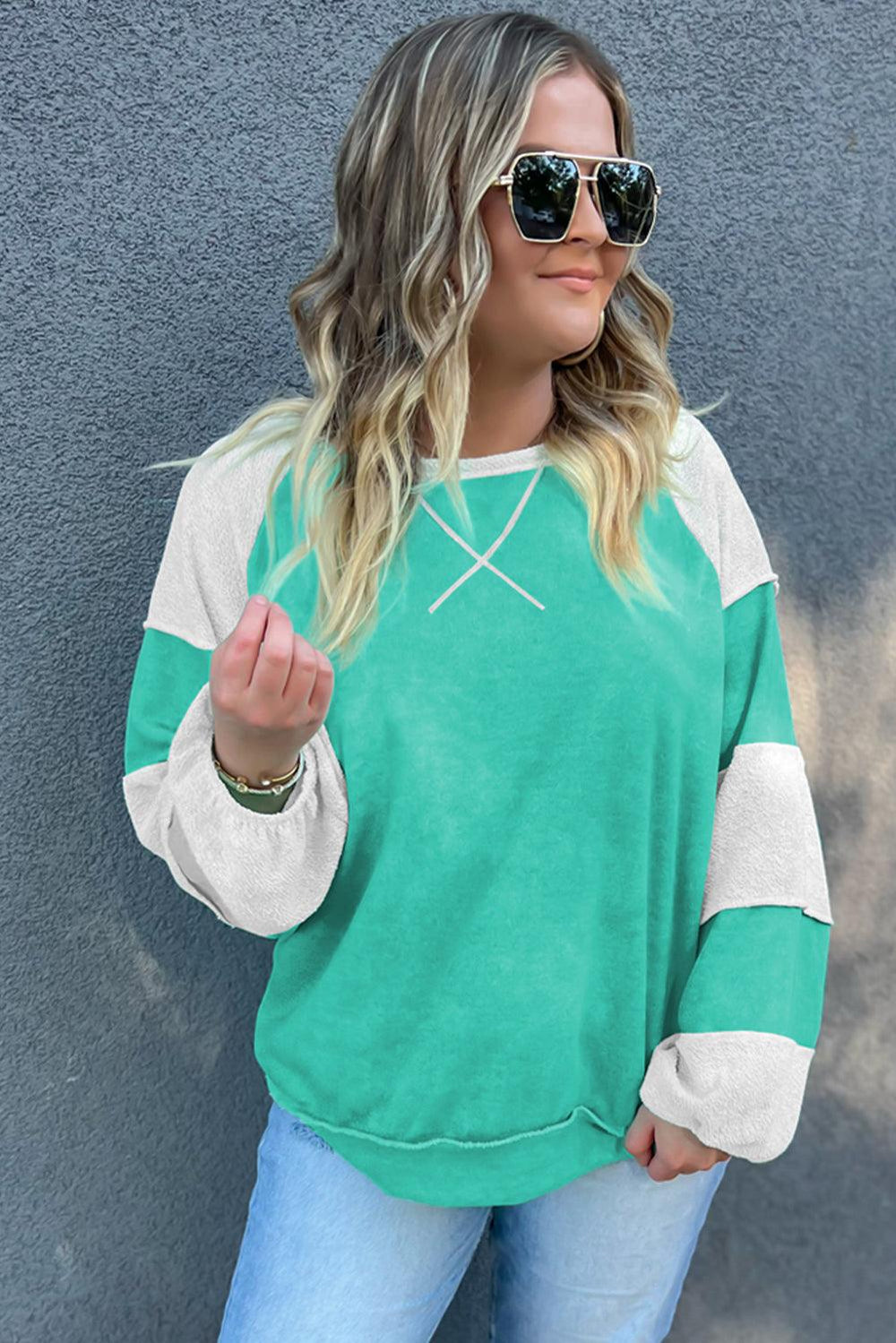 Cross Seam Turquoise Plus Sweatshirt