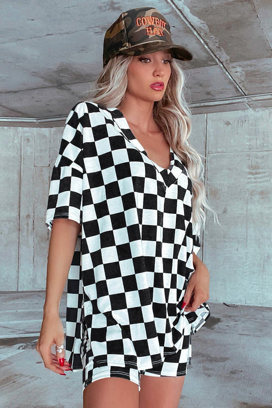 Checker Two-Piece Short Lounge Set