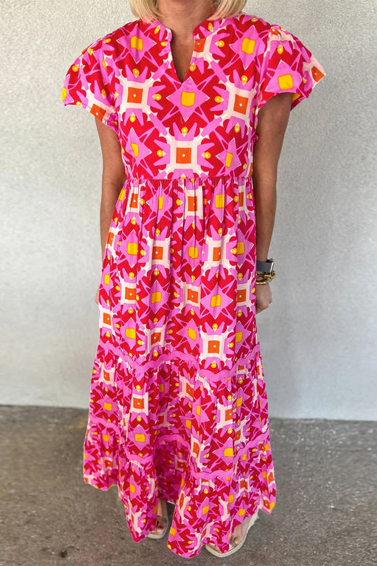 Geometric Strawberry Pink Maxi Dress