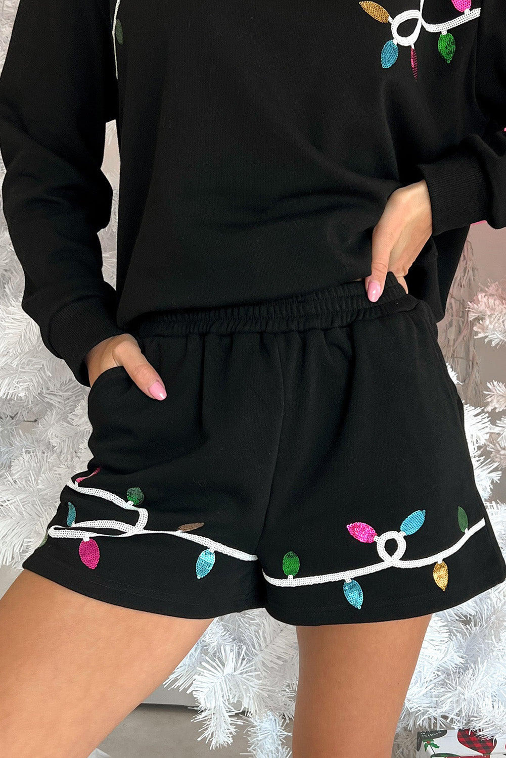 Multicolor Sequins "Merry" Christmas Lights Short Outfit