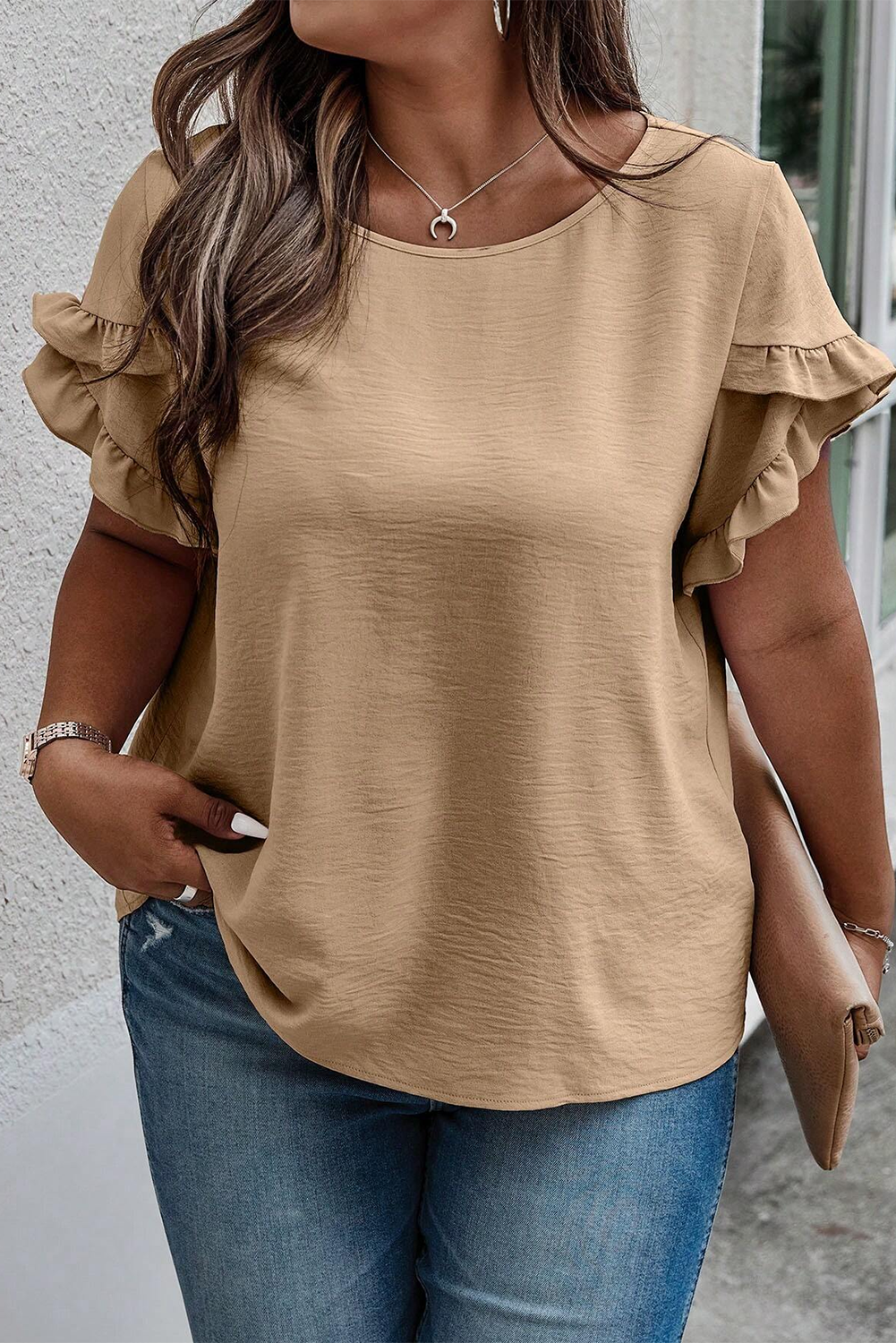 Plus Size Bright Ruffled Short Sleeve Top