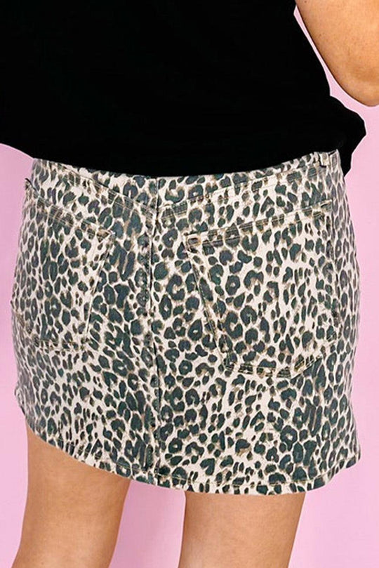 Mini Denim Leopard Skirt