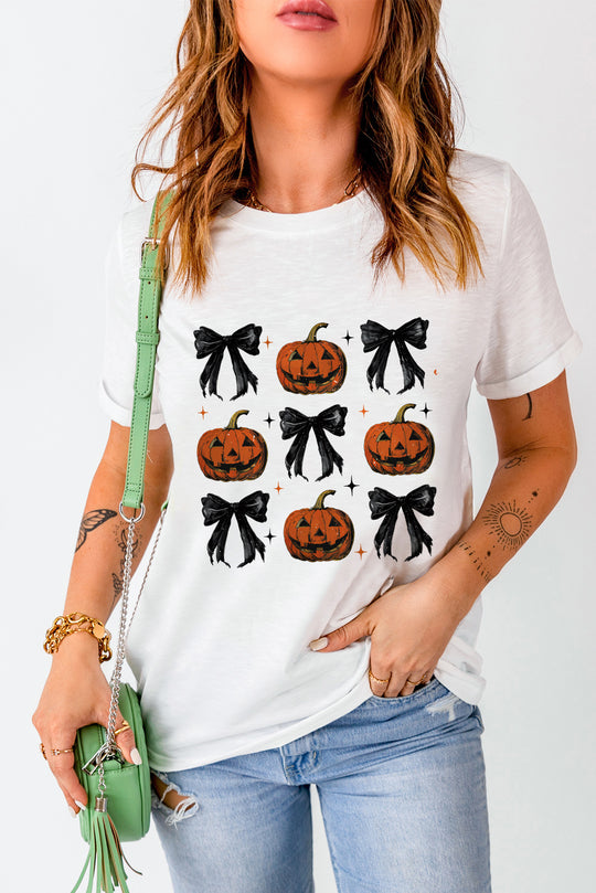 Halloween Pumpkin Faces and Bows Graphic T Shirt