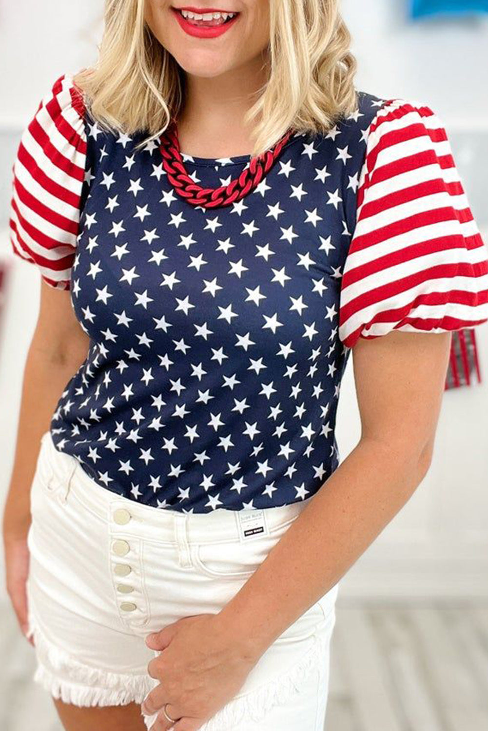 Navy 4th Of July Stars Stripes Blouse