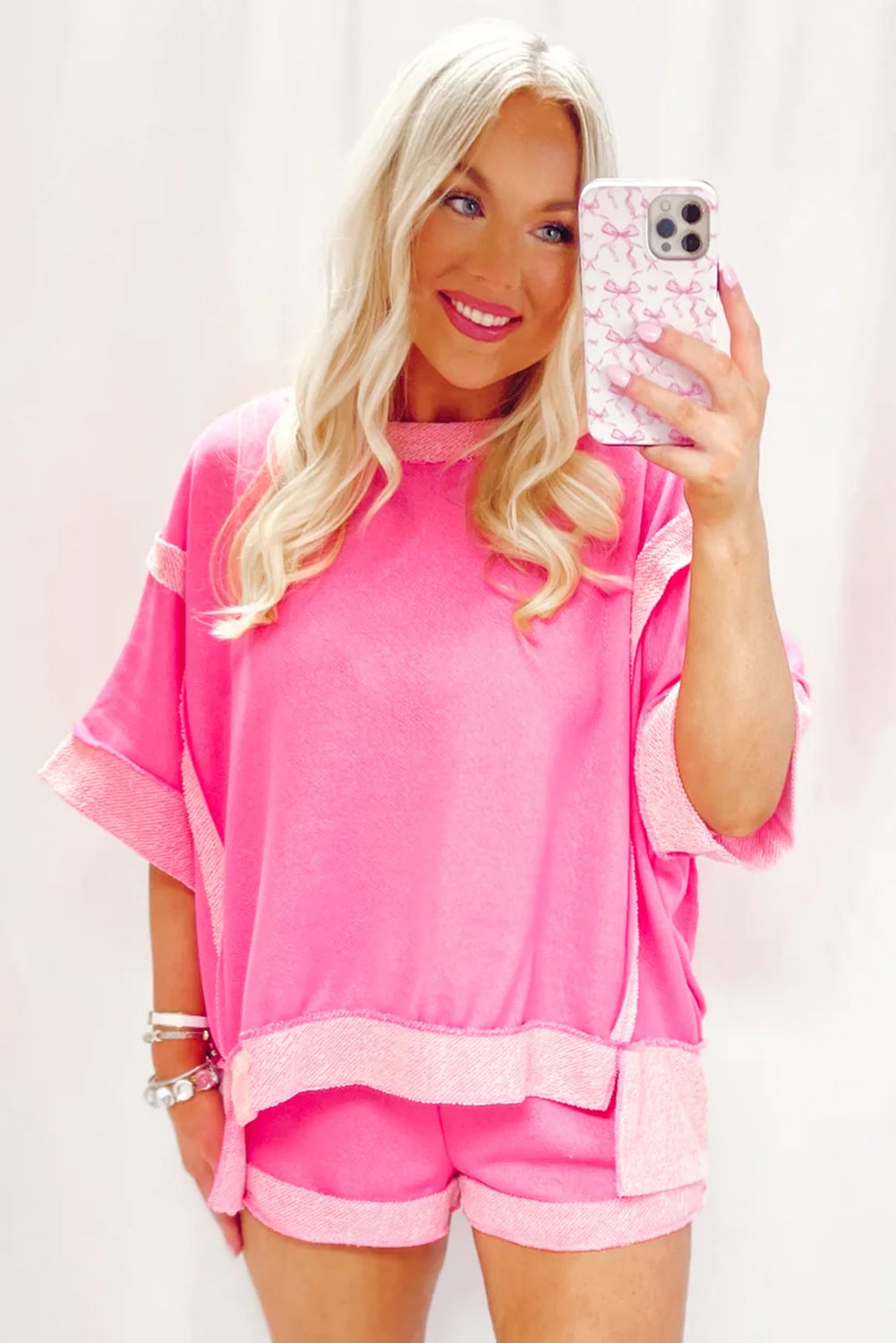 Kandance Pink Half Sleeve Top and Shorts Set