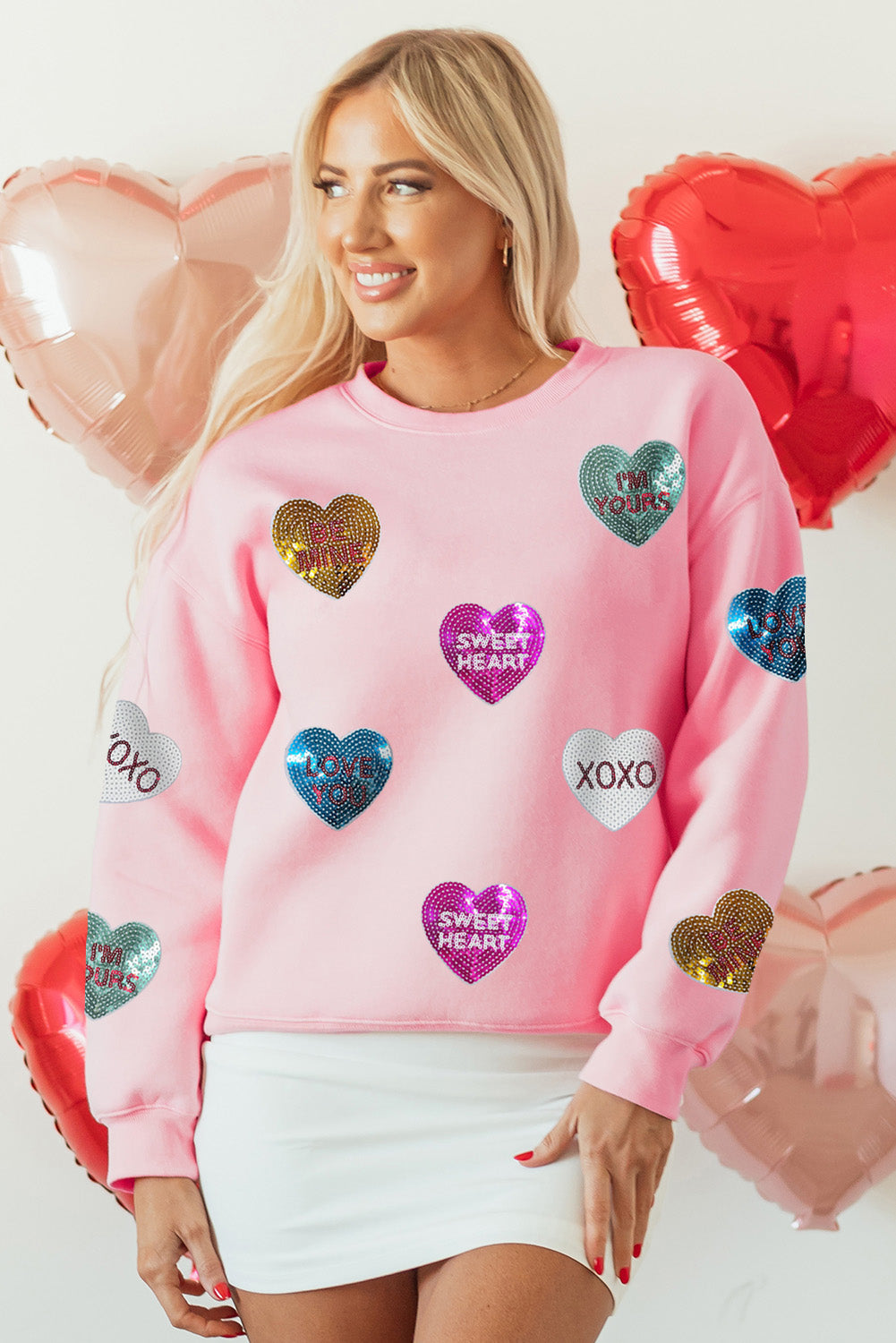 Sequin Love Hearts Valentines Sweatshirt