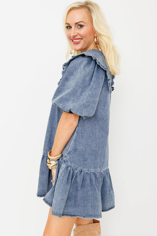 Shawna Ruffled Collar Denim Mini Dress