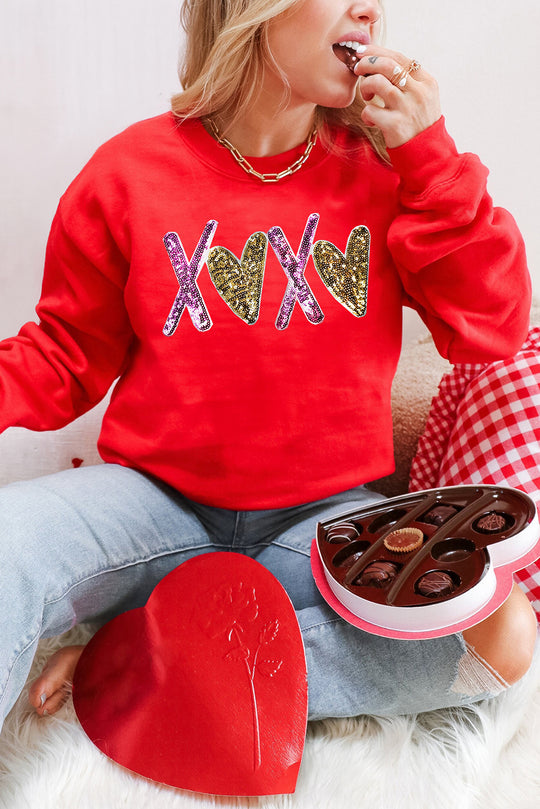 Valentine Heart Glitter XOXO Graphic Sweatshirt