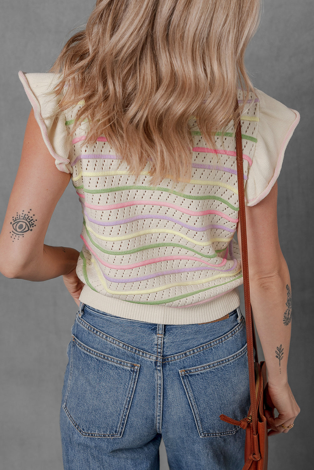 Brandy Ruffle Colorful Striped Knit Top