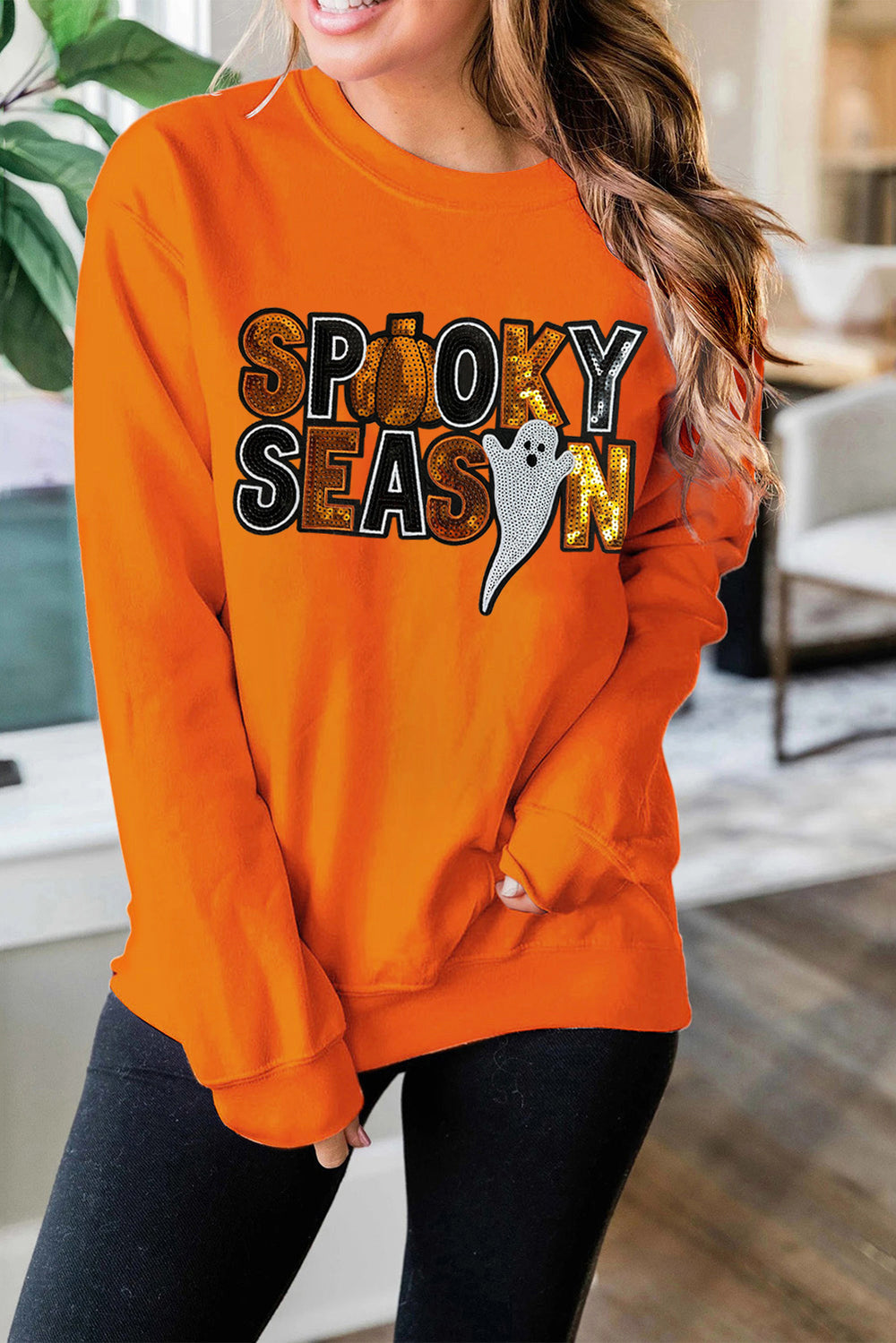  Sequin "SPOOKY SEASON" Halloween Ghost Sweatshirt