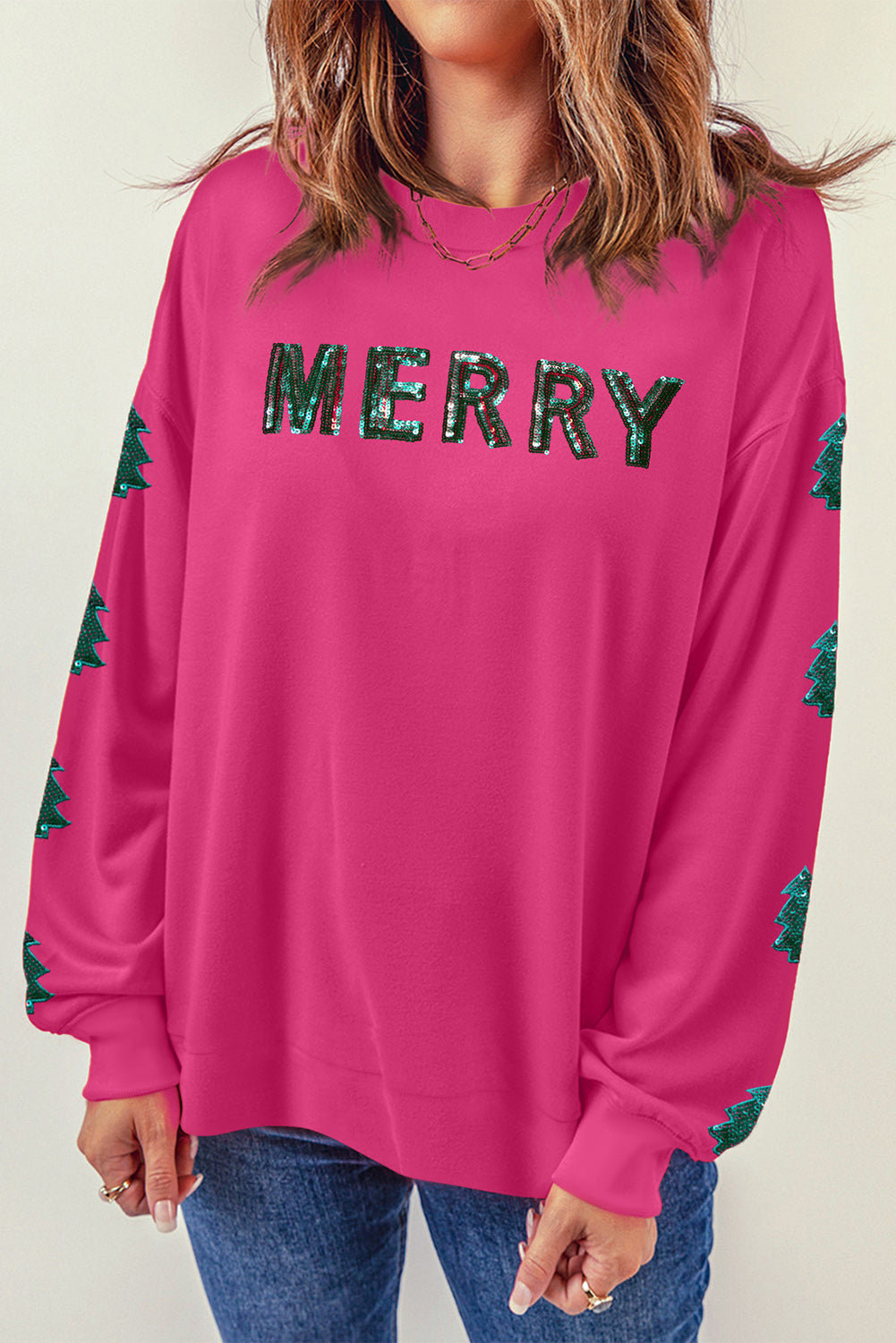 Sequins "Merry" Christmas Tree Sweatshirt