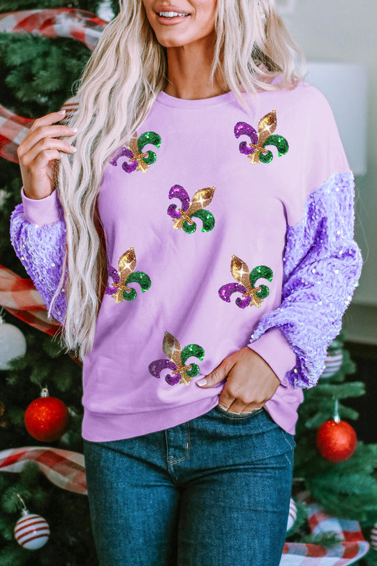 Lilac Mardi Gras Sequin Sweater