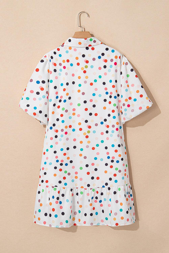 Plus Size Party Pop Polka Dot Buttoned Shirt Dress