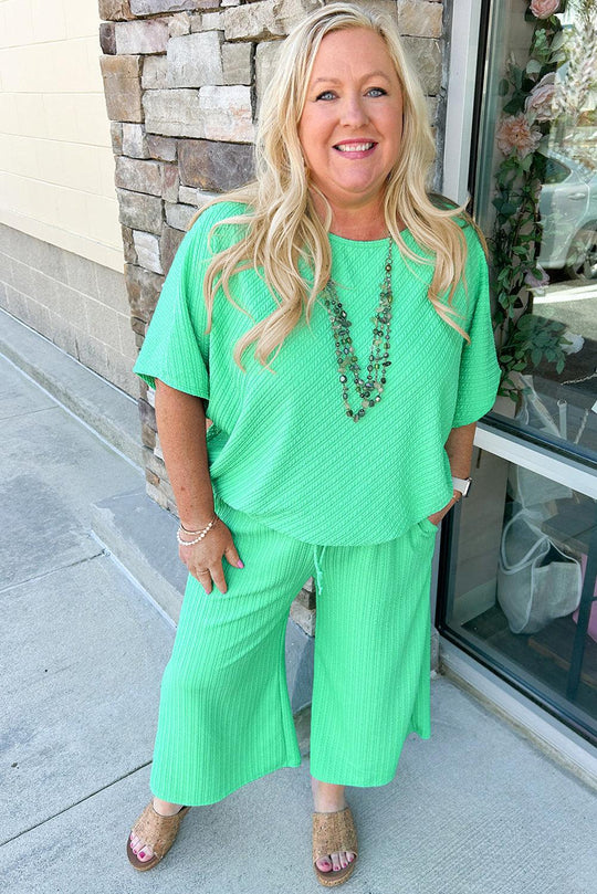 Mint Green Plus Size Wide Leg Capri Set