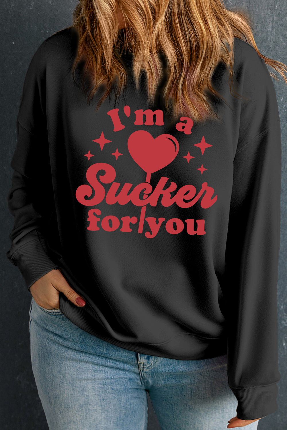 Valentines "I'm a Sucker for you" Black Plus Size Sweatshirt