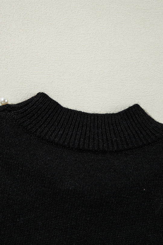 Dazzling Beaded Pearl Black Sweater