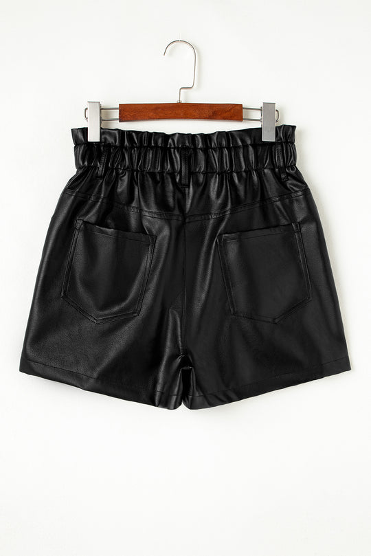 Black Faux Leather High Rise Shorts