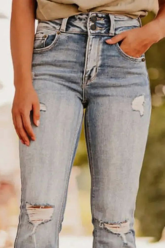 Vintage Ripped Raw Edge Flare Jeans