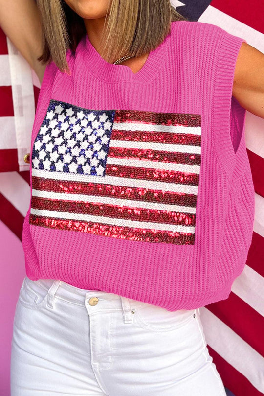 Sparkling Sequin American Flag Knitted Vest