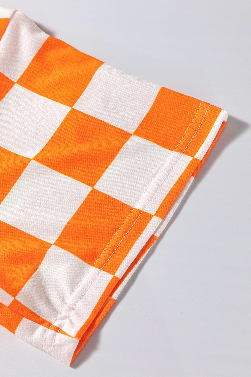 Checker Orange Two-Piece Short Lounge Set