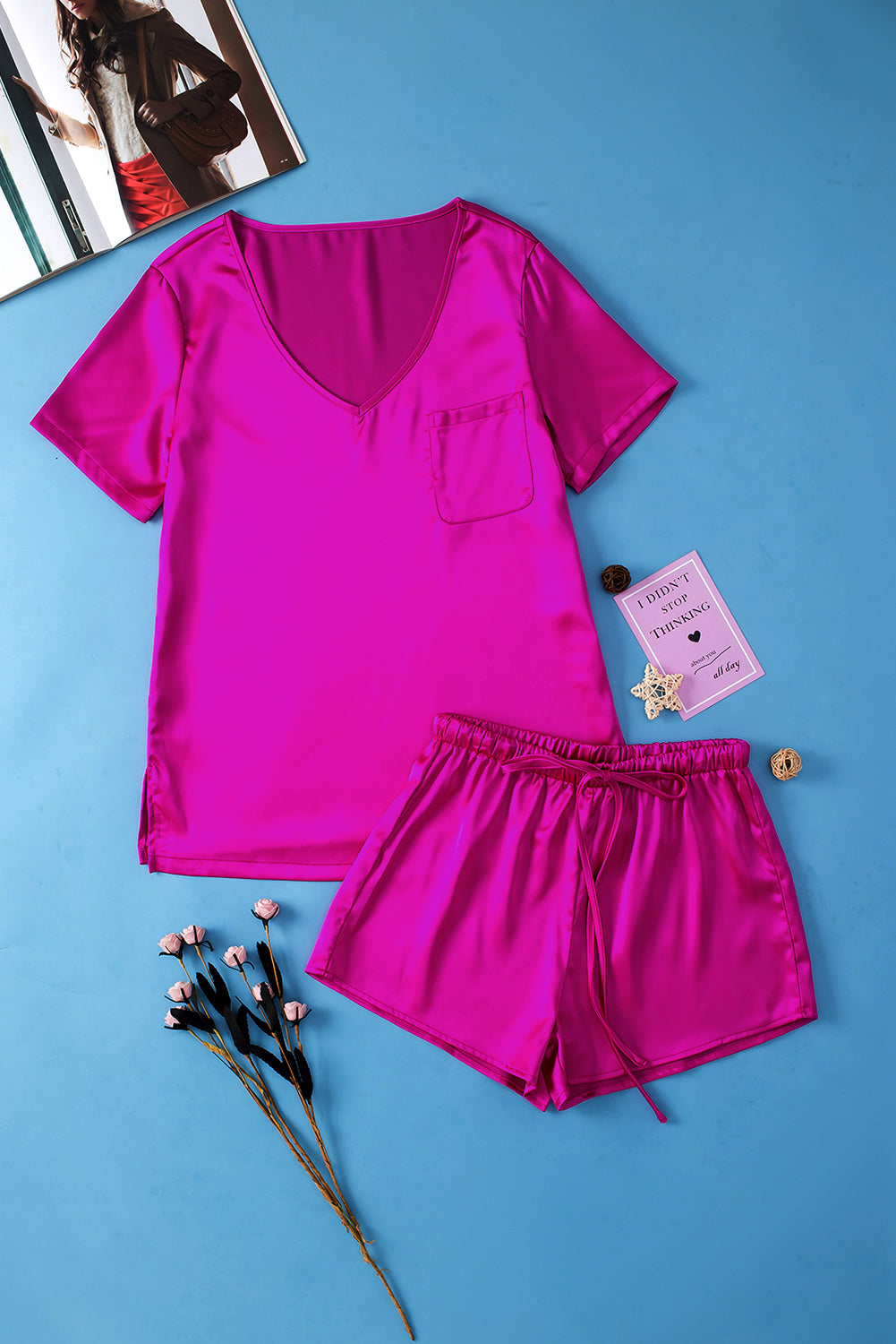 Sassy Satin Bright Pink Shorts Set - Klazzi Fashion Boutique