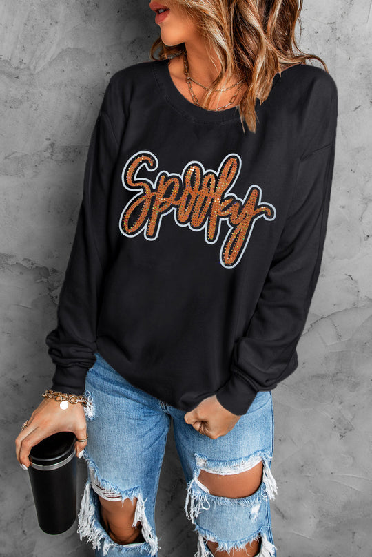 Orange "Spooky" Rhinestone Graphic Sweatshirt