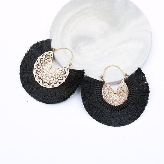 Fancy Fan Bohemian Shaped Tassel Earrings - Klazzi Fashion Boutique