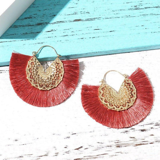 Fancy Fan Bohemian Shaped Tassel Earrings - Klazzi Fashion Boutique