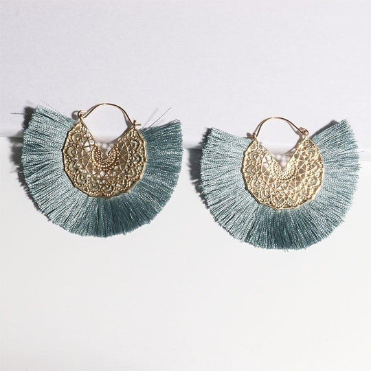 Fancy Fan Bohemian Shaped Tassel Earrings - Klazzi Fashion Boutique