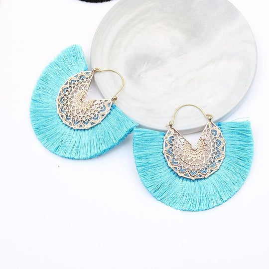 Fancy Fan Bohemian Shaped Tassel Earrings - Klazzi Fashion Boutique