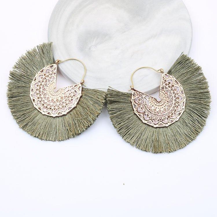 Fancy Fan Bohemian Shaped Tassel Earrings - Klazzi Fashion Boutique