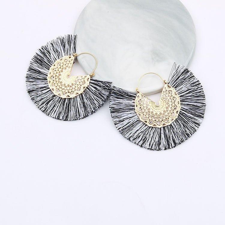 Fancy Fan Bohemian Shaped Tassel Earrings - Klazzi Fashion Boutique