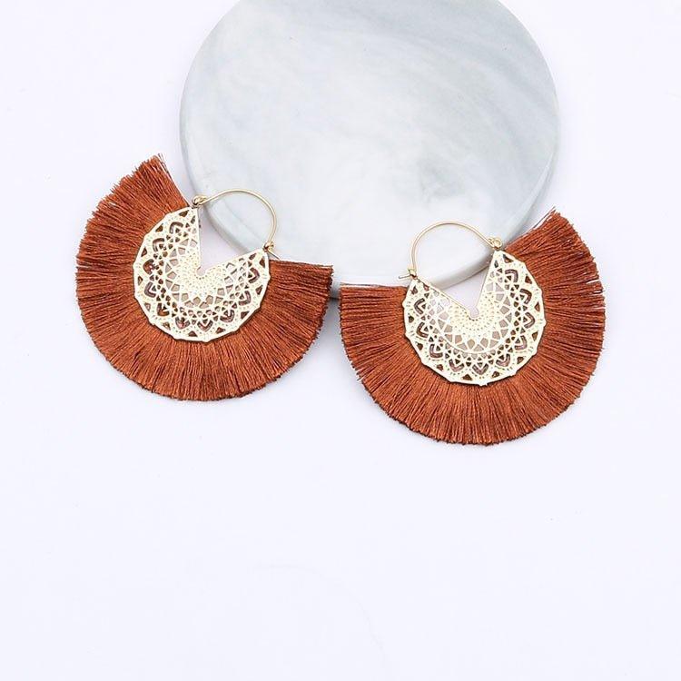 Fancy Fan Bohemian Shaped Tassel Earrings - Klazzi Fashion Boutique