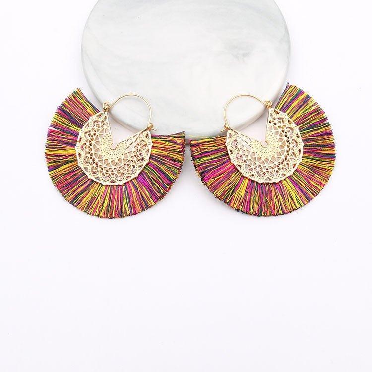 Fancy Fan Bohemian Shaped Tassel Earrings - Klazzi Fashion Boutique