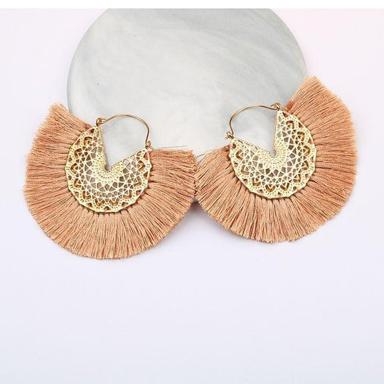 Fancy Fan Bohemian Shaped Tassel Earrings - Klazzi Fashion Boutique