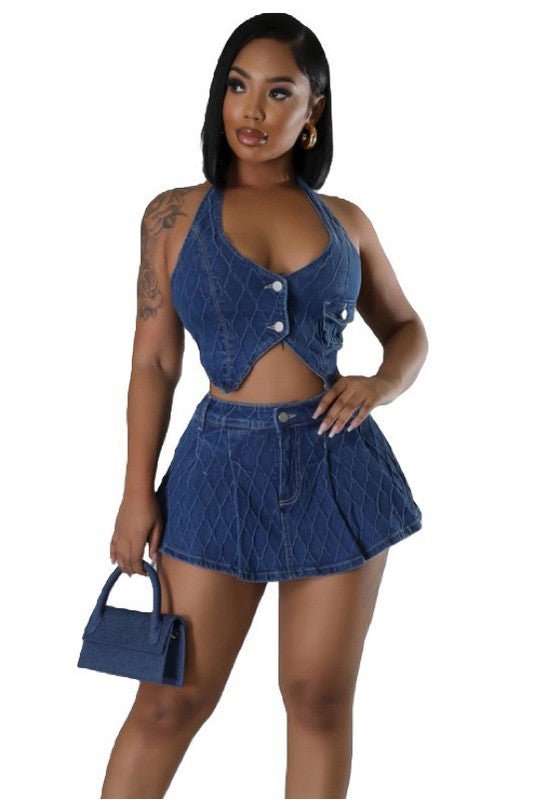 FASHION DENIM TWO PIECE SKORT SET - Klazzi Fashion Boutique