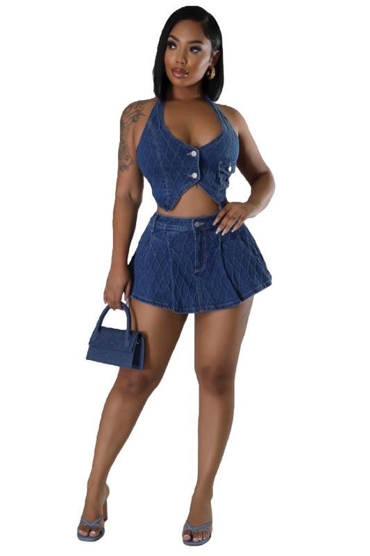 FASHION DENIM TWO PIECE SKORT SET - Klazzi Fashion Boutique