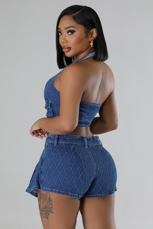 FASHION DENIM TWO PIECE SKORT SET - Klazzi Fashion Boutique