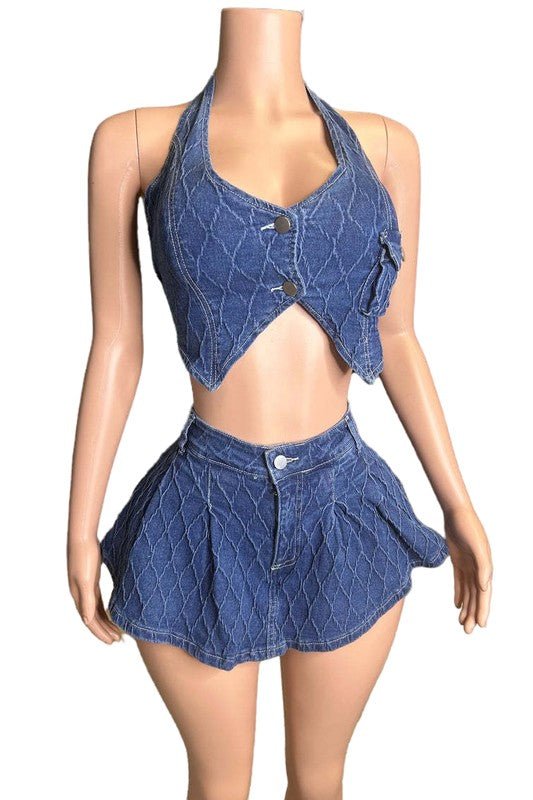 FASHION DENIM TWO PIECE SKORT SET - Klazzi Fashion Boutique