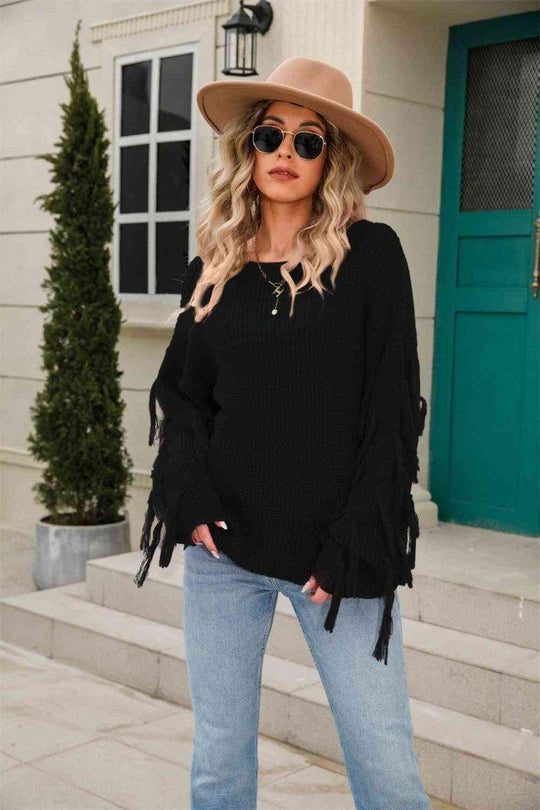 Faye Fringe Detail Sweater - Klazzi Fashion Boutique