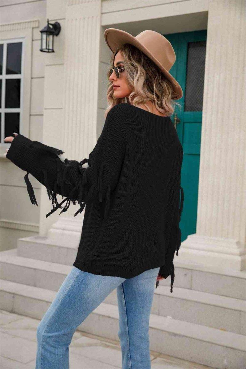 Faye Fringe Detail Sweater - Klazzi Fashion Boutique