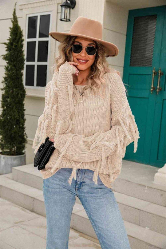 Faye Fringe Detail Sweater - Klazzi Fashion Boutique