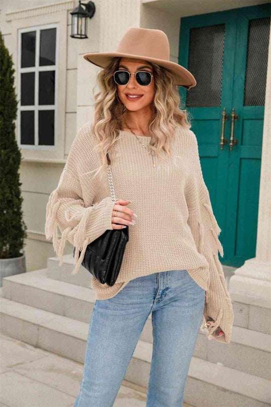 Faye Fringe Detail Sweater - Klazzi Fashion Boutique