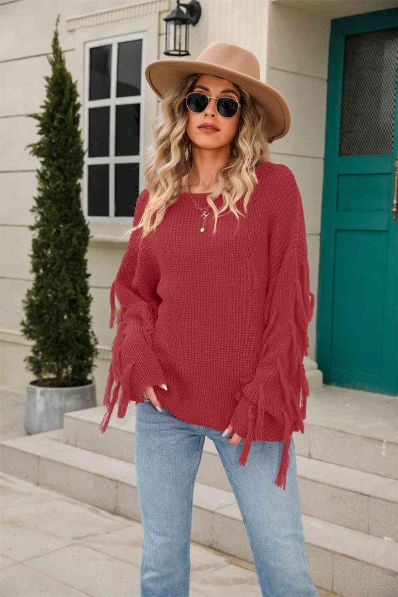 Faye Fringe Detail Sweater - Klazzi Fashion Boutique