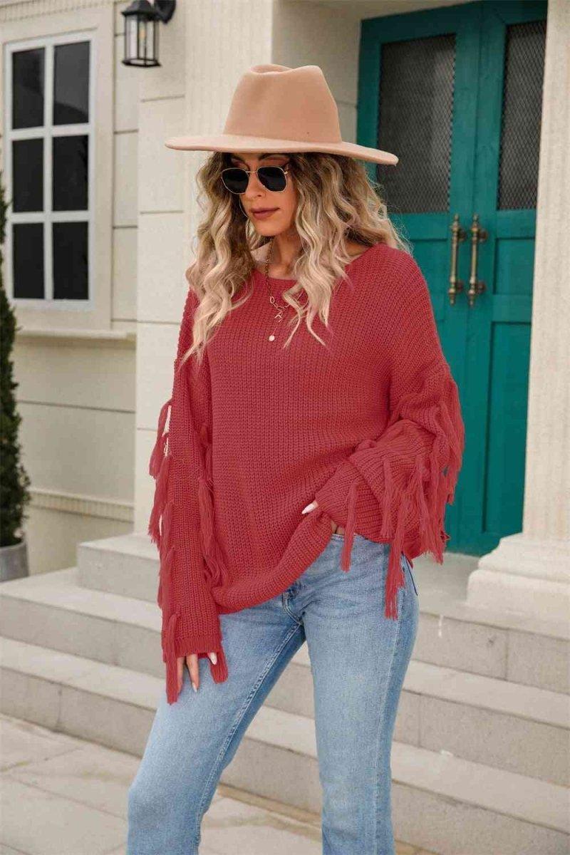 Faye Fringe Detail Sweater - Klazzi Fashion Boutique