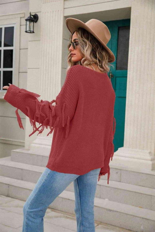 Faye Fringe Detail Sweater - Klazzi Fashion Boutique