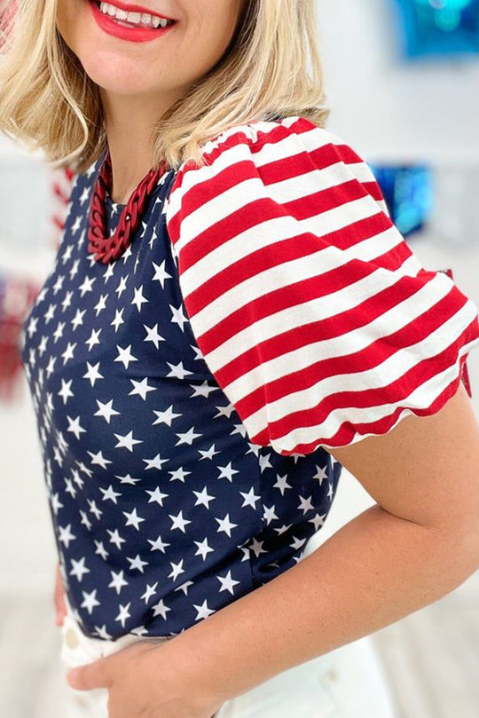 Navy 4th Of July Stars Stripes Blouse - Klazzi Fashion Boutique