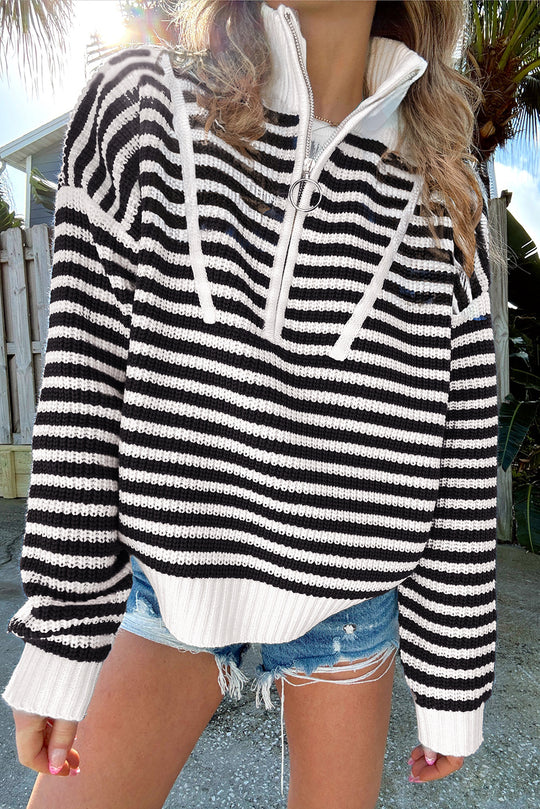 Stripe Zipper Collar Sweater